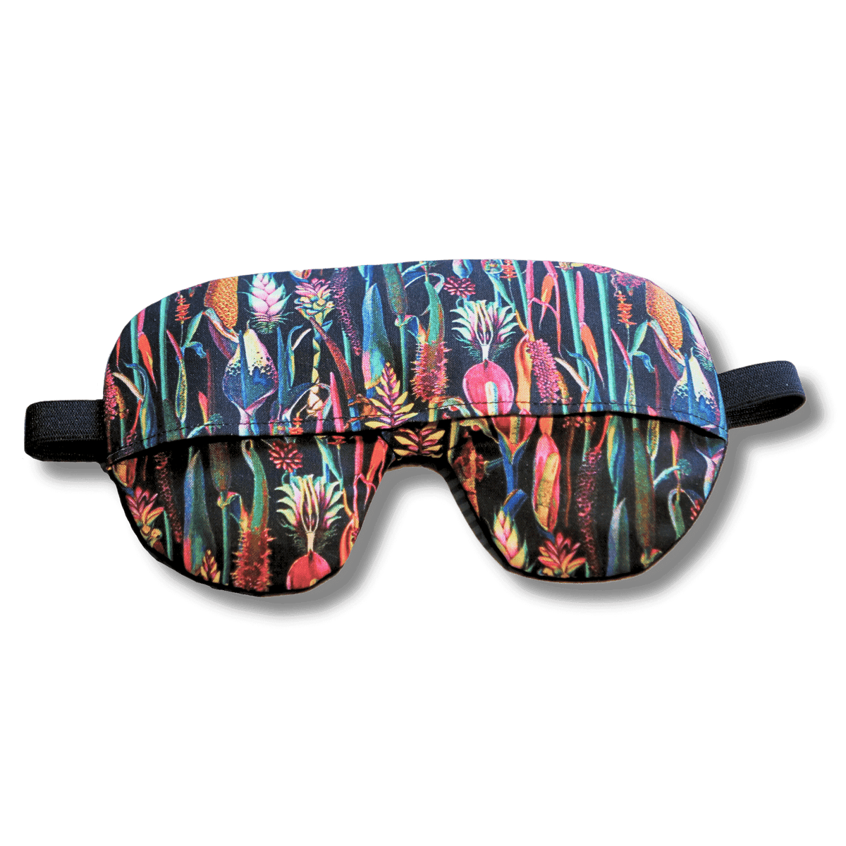 Weighted eye mask with a black floral design on a transparent background