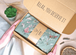 Microwave Wheat Bag with a green floral design in a gift box