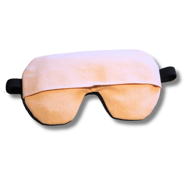 Weighted eye mask with a pastel pink design on a transparent background