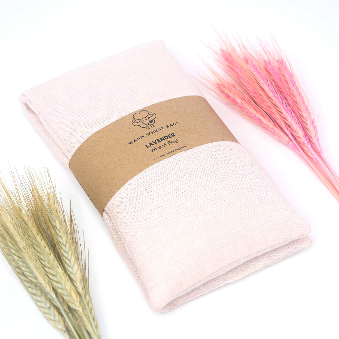 Wheat bag with pastel pink design with wheat