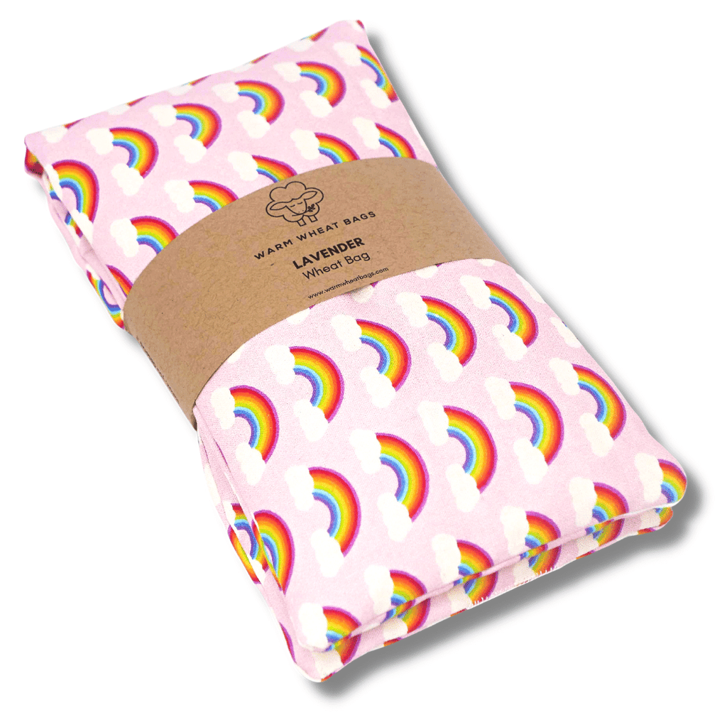 Microwave Wheat Bag with a rainbow pink design on a transparent background